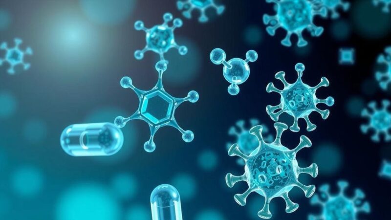 Molecular structure illustration symbolizing cancer treatment innovation with focus on drug development.