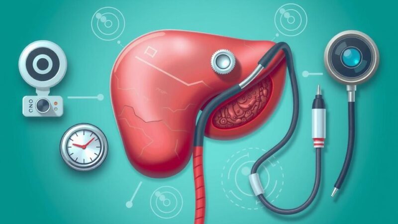 Gambar grafik medis, menonjolkan prostat dengan alat diagnostik, diilustrasikan dalam warna biru dan hijau.