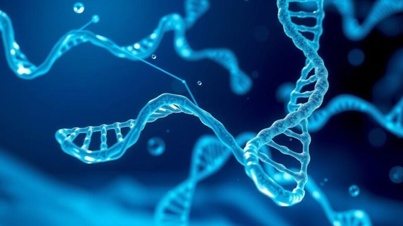 Uji darah inovatif yang mendeteksi kanker lebih awal, menggambarkan sirkulasi DNA dalam latar belakang biru.