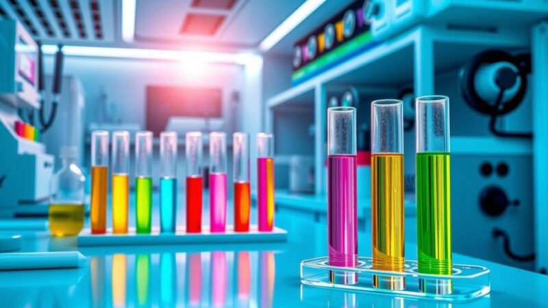 Tes darah canggih yang merevolusi deteksi awal kanker, menampilkan tabung darah dan elemen biomarker dengan latar belakang cerah.