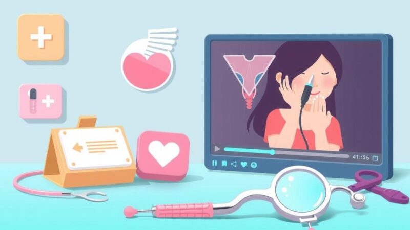 Ilustrasi video pendek dengan alat medis untuk edukasi kesehatan remaja wanita menggunakan warna ceria.