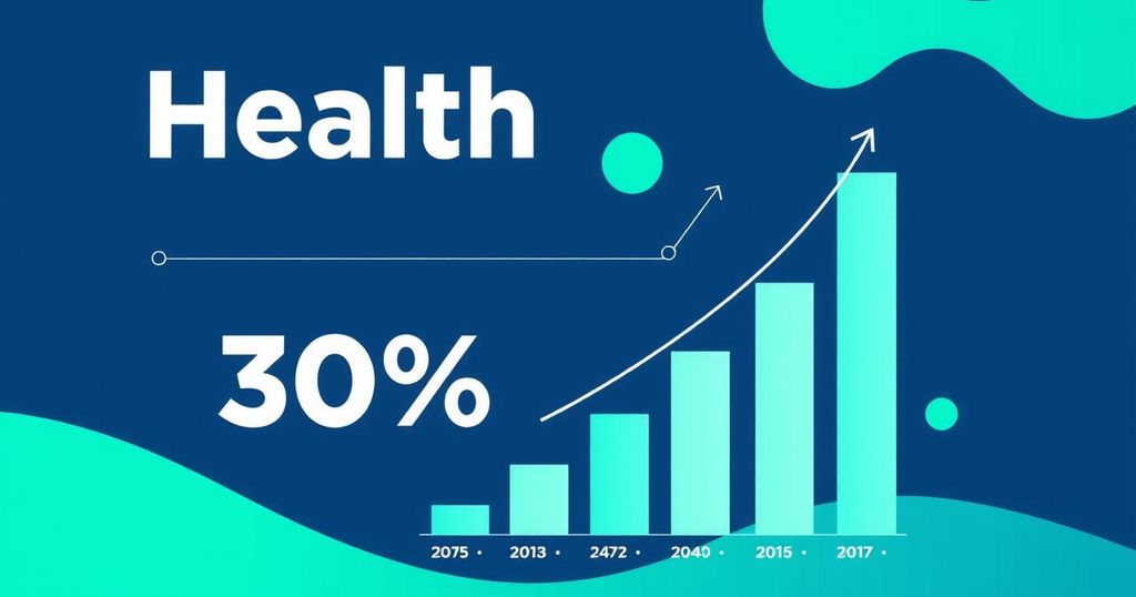 Ilustrasi statistik kesehatan dengan grafik modern dan skema warna biru-hijau, mencerminkan tren kanker.