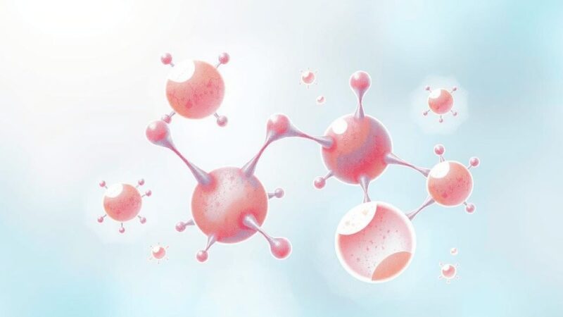 Ilustrasi diagram senyawa kimia dari sel kankung appendiks dengan latar belakang warna pastel.