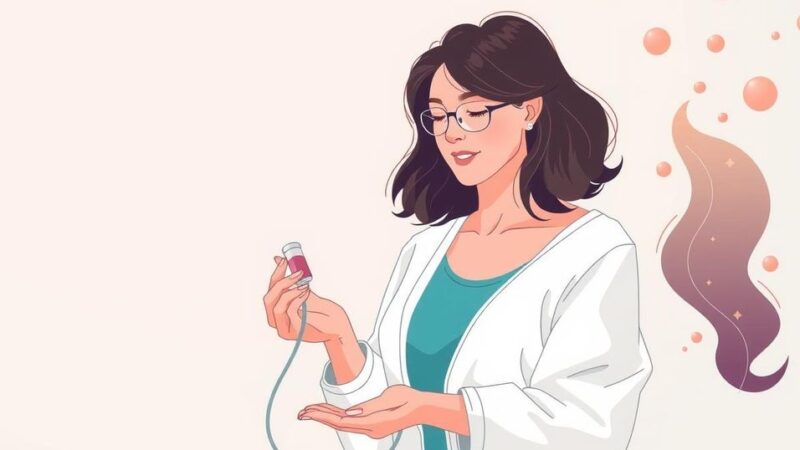 Ilustrasi pil menopause dengan latar belakang warna lembut, menyoroti tema kesihatan perempuan dan perkembangan medis.