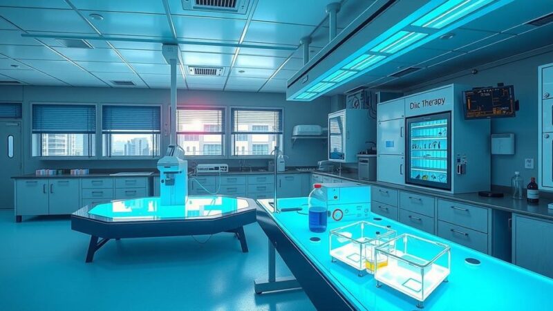 Pemandangan laboratorium penelitian dengan peralatan canggih untuk pengembangan terapi kanker anak.