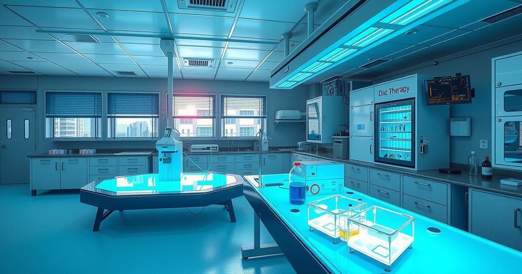 Pemandangan laboratorium penelitian dengan peralatan canggih untuk pengembangan terapi kanker anak.