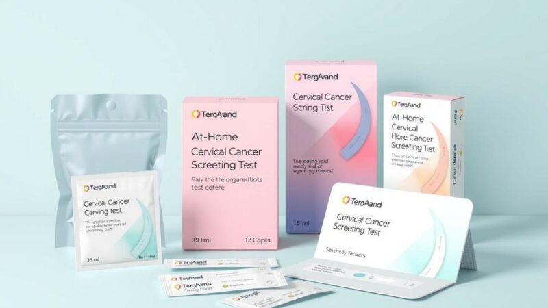 Set of at-home screening test kits with pastel colors in a modern, minimalist design, promoting health awareness.