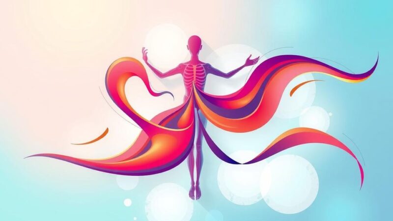 Ilustrasi intervensi kesehatan untuk penyintas kanker dengan palet warna cerah.