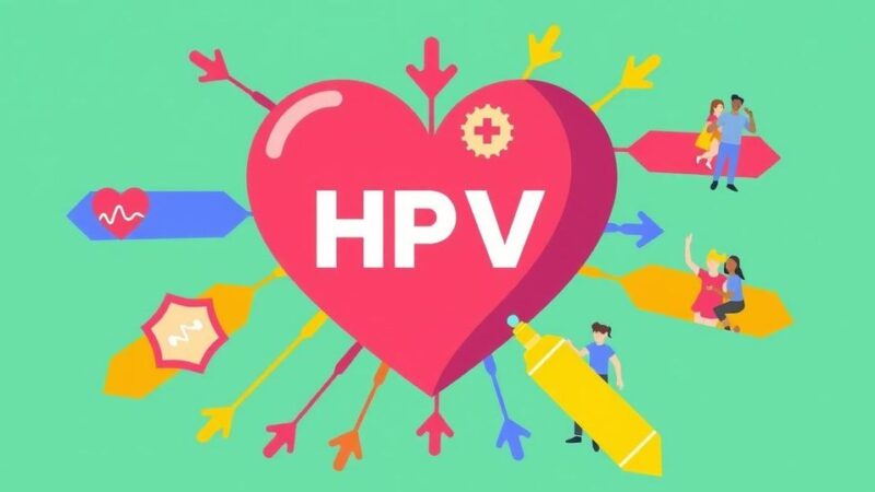 Ilustrasi kampanye vaksinasi HPV untuk pencegahan kanker pada pemuda di India dengan nuansa cerah.
