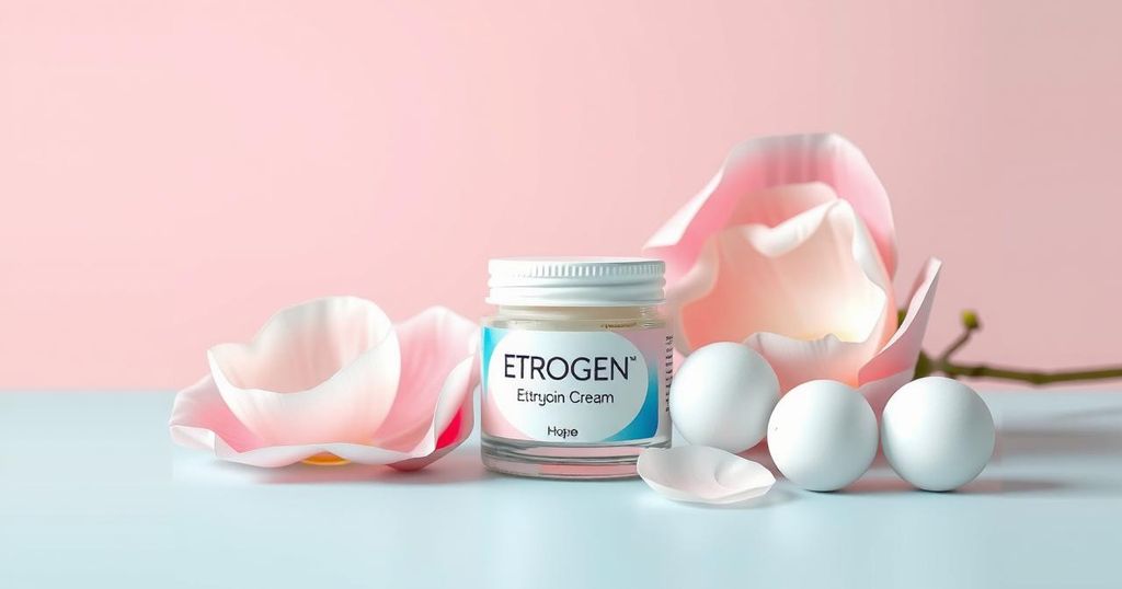Krem estrogen yang aman untuk wanita pasca kanker payudara dengan latar belakang yang cerah.