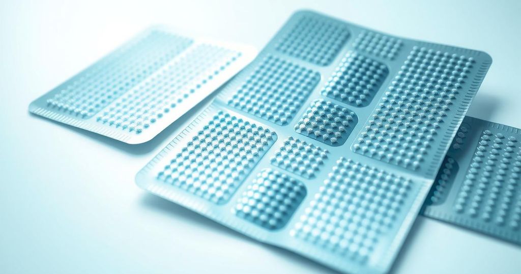 Patches with nanoneedles represented in a modern medical design, showcasing innovation in disease diagnosis.
