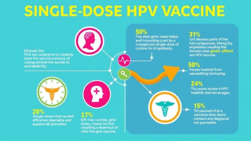 Vaksin HPV dosis tunggal untuk mencegah kanker, visualisasi dengan desain modern dan palet warna cerah