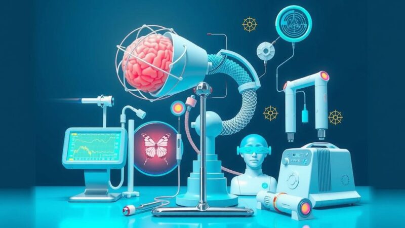 Gambaran ilustratif AI dalam pengobatan kanker, menunjukkan teknologi medis modern, dengan palet warna biru dan hijau.