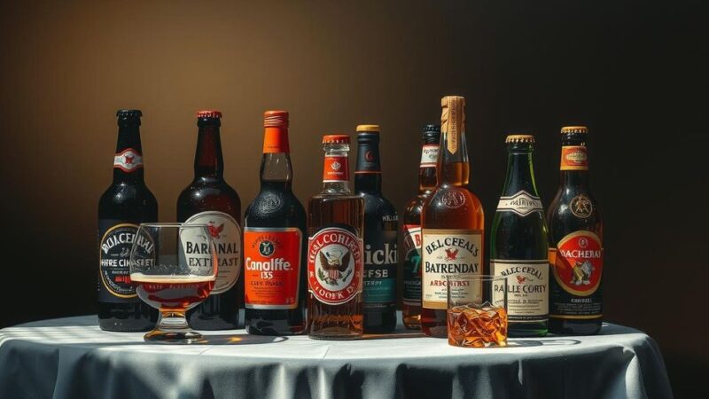 Grafis minuman beralkohol dengan latar belakang ruangan yang sepi, menekankan risiko konsumsi alkohol.