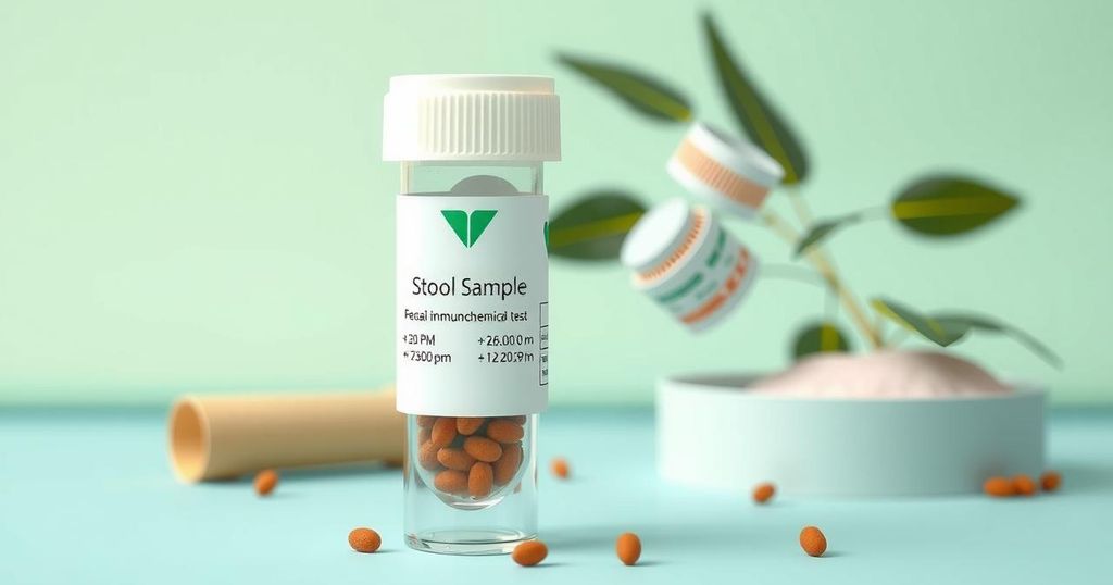 Tes fecal imunokimia untuk deteksi kanker dengan tabung dan sampel, diperkaya pilihan warna cerah.