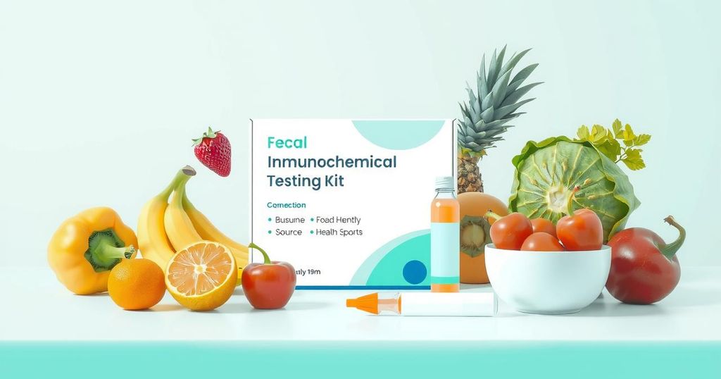 Visual representation of fecal immunochemical test for early colorectal cancer screening, emphasizing health awareness.