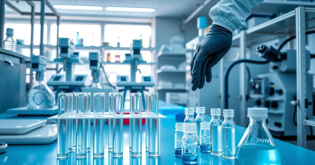 A laboratory scene illustrating advanced testing equipment for cancer detection in blood samples using advanced technology.