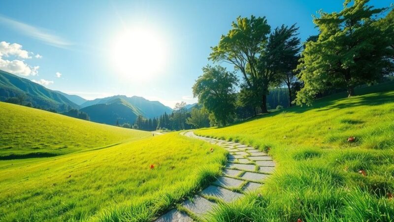Lush green landscape with a serene walking path, symbolizing hope and wellness during recovery.