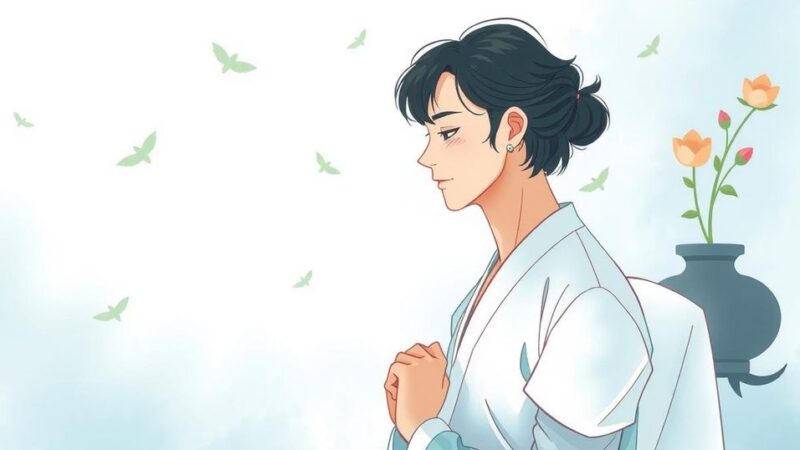 Ilustrasi peruntungan Cancer dengan tema kemitraan bisnis dan cinta, palet warna lembut dan gaya lukisan klasik.