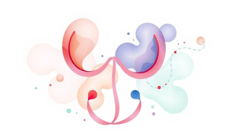 Ilustrasi tentang kesehatan seksual perempuan terkait dengan kanker kolorektal, dengan nuansa lembut dan warna pastel.