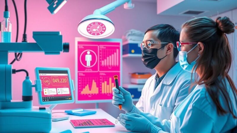 Uji coba inovatif dengan grafik laboratorium yang menggambarkan deteksi kanker payudara.
