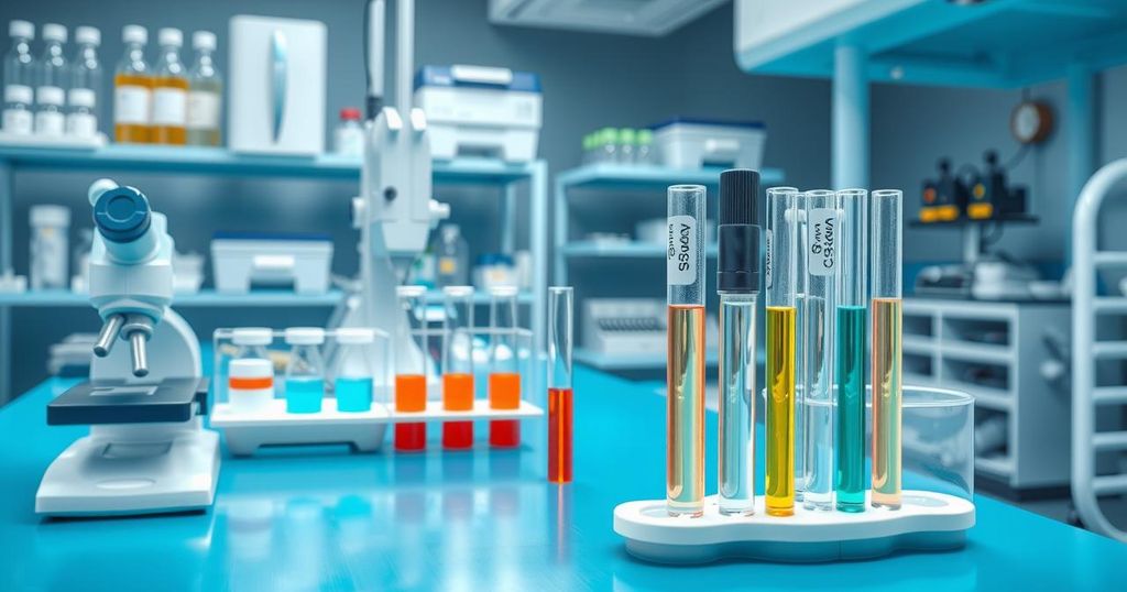 Tes darah untuk mendeteksi kanker pankreas lebih awal di laboratorium dengan alat medis dan tabung reaksi.