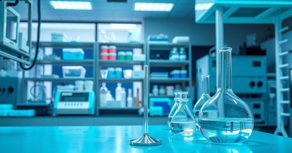 Tes darah mendeteksi keberadaan gen tumor dini, dengan latar belakang laboratorium ilmiah yang modern dan bersih.