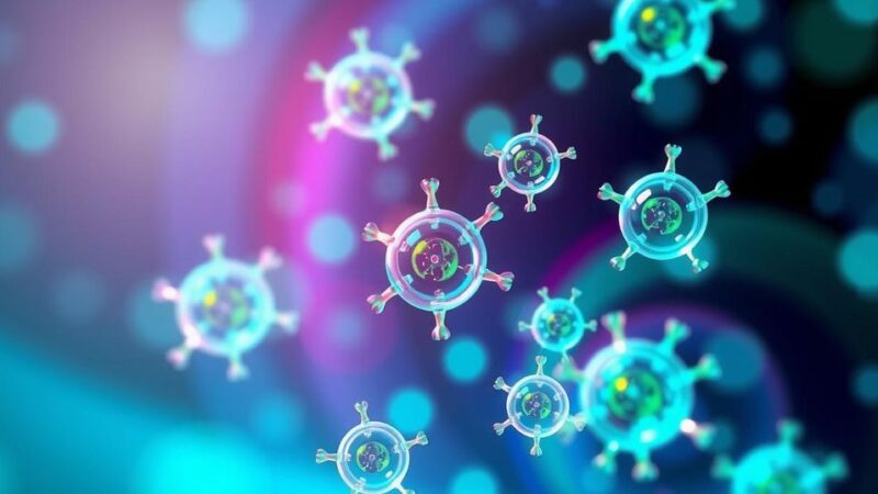 Nanoparticle platform for bladder cancer therapy with vibrant colors and a scientific theme.