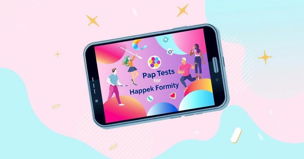 Grafis modern tentang edukasi sekaligus mempromosikan kesadaran tentang tes Pap melalui video yang menarik di platform media sosial.