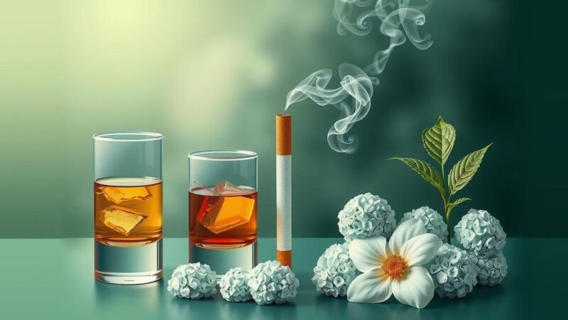 Ilustrasi yang menggambarkan efek buruk alkohol, merokok, dan vaping pada kesehatan reproduksi dan keseluruhan.