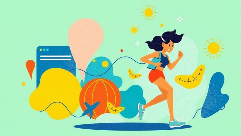Ilustrasi olahraga yang menggambarkan semangat hidup. Warna cerah dan energik menciptakan nuansa positif.