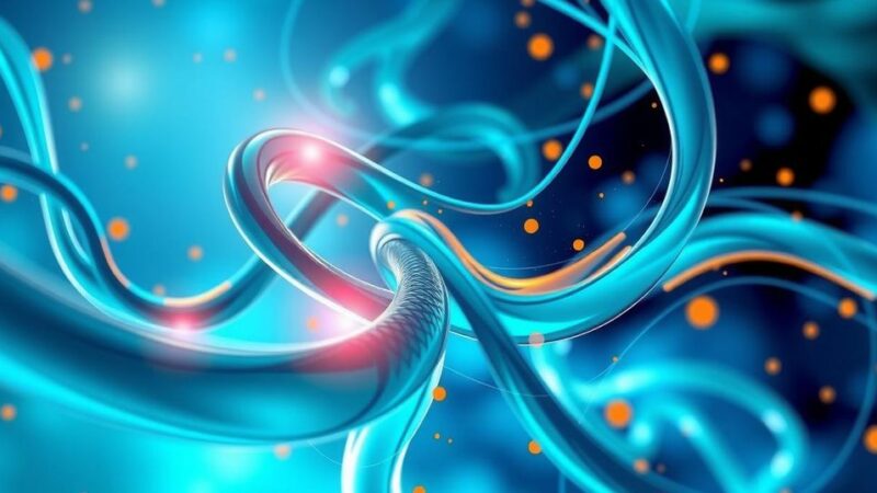Representation of cancer therapy approach with abstract biological elements in vibrant colors.