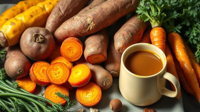 Sayuran kuning gelap dan kopi berkontribusi pada pola makan anti-inflamasi, membentuk pemandangan kuliner yang sehat.