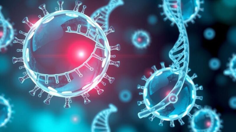 Ilustrasi konsep BRCAness dalam pengobatan kanker, menunjukkan sel kanker dengan kerusakan DNA dalam gaya seni digital.