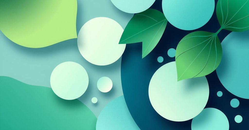 Botanical abstract with shades of green and blue, symbolizing health and vitality in dental care.