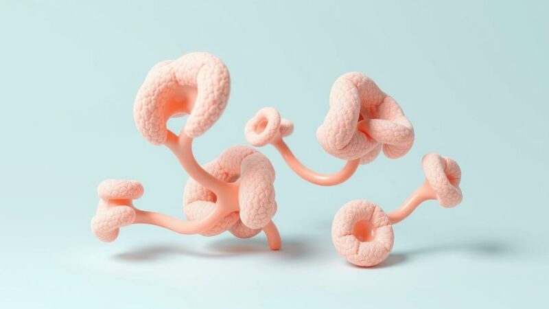 Gambar diagram organoid kanker payudara dalam skema warna pastel dengan gaya seni minimalis.