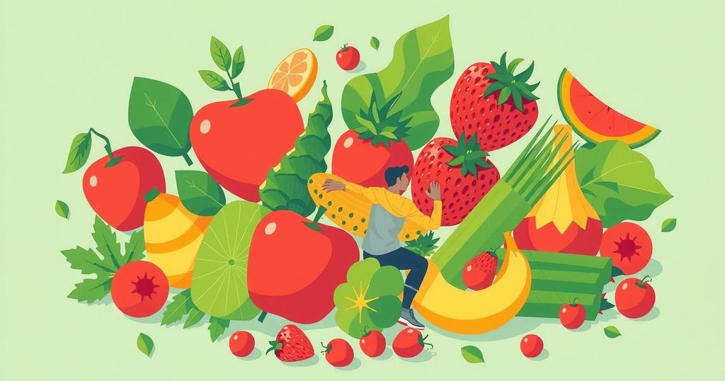 Ilustrasi warna-warni tentang kesehatan, menggambarkan pentingnya gaya hidup sehat untuk mencegah kanker.