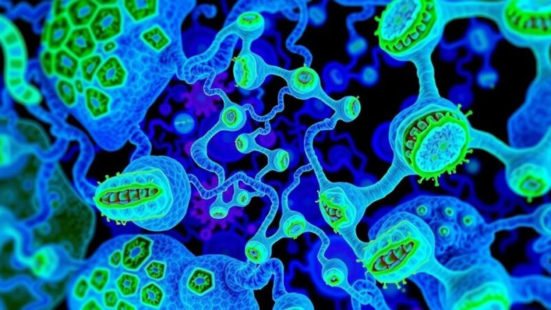 Peta protein berwarna cerah yang menunjukkan perubahan sel tumor ovarium.