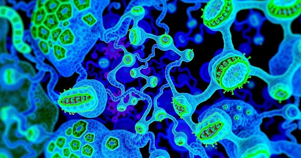 Peta protein berwarna cerah yang menunjukkan perubahan sel tumor ovarium.