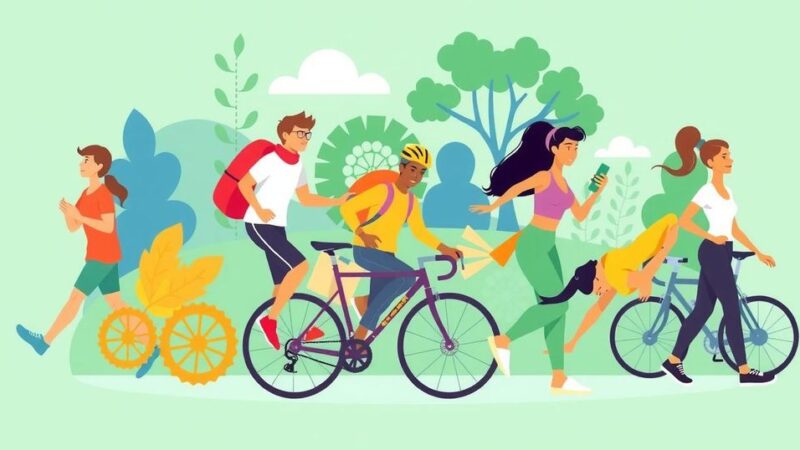 Ilustrasi aktivitas fisik yang beragam menunjukkan manfaat olahraga untuk kesehatan.