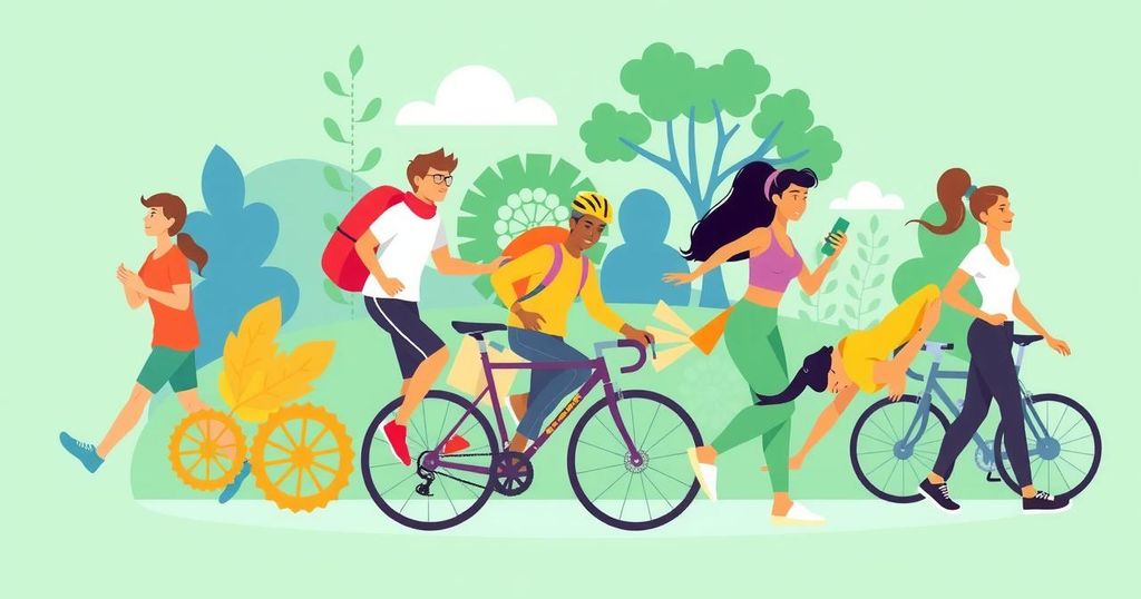 Ilustrasi aktivitas fisik yang beragam menunjukkan manfaat olahraga untuk kesehatan.