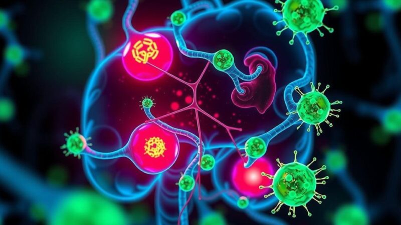 Bacteria illuminating tumors for surgery with fluorescent signals in vibrant colors.