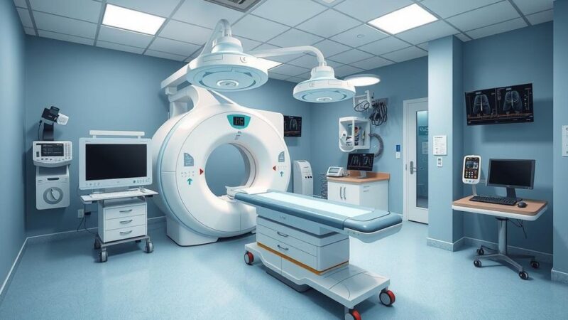 Suasana ruang medis dengan CT scan dan alat kesehatan untuk mendukung skrining kanker