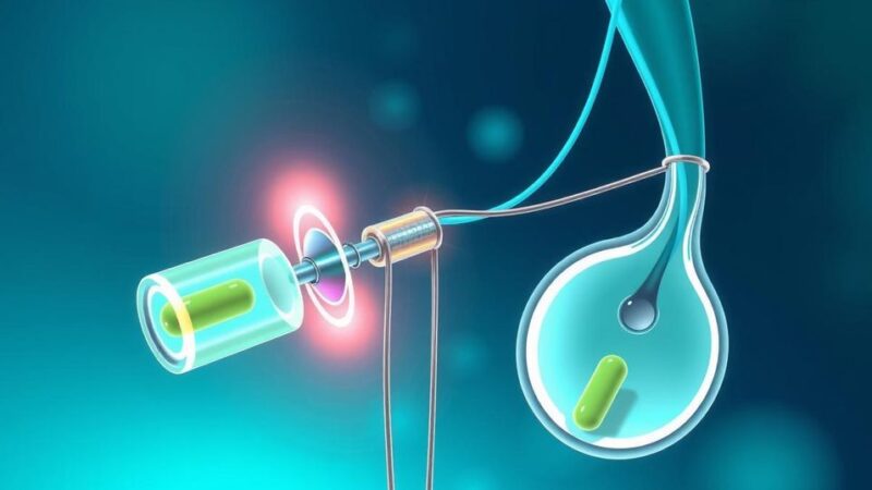 Sistem pengiriman obat inovatif untuk terapi kanker kandung kemih menggunakan TAR-200 dengan skema warna biru dan hijau.