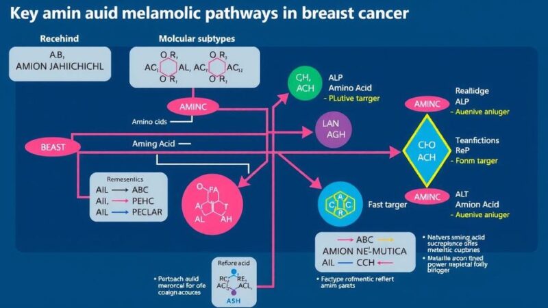 Jalur metabolisme asam amino dalam kanker payudara, fokus pada jenis metabolisme kunci dalam terapi.