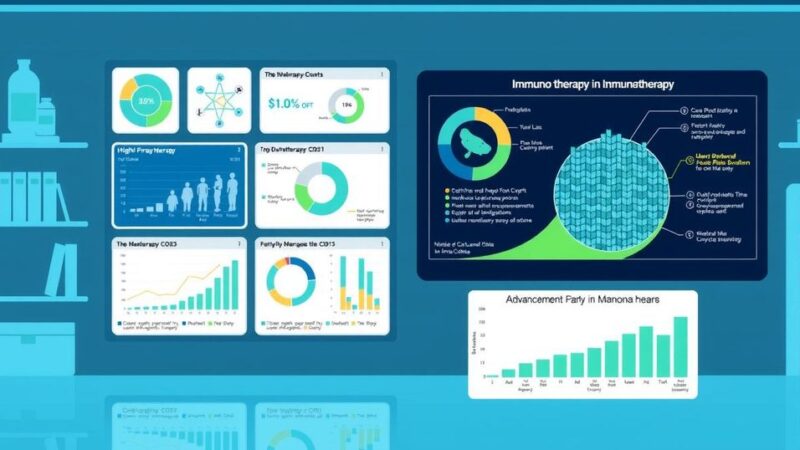 Pemandangan ilmiah dengan grafik dan diagram yang menunjukkan kemajuan penelitian imunoterapi pada melanoma.