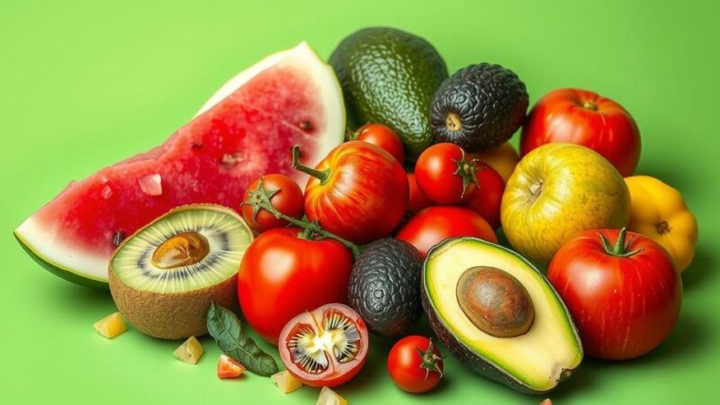 Luscious fruits like watermelon, kiwi, and avocados in vibrant colors symbolize healthy eating for wellness.