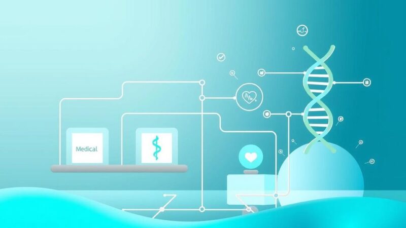 Donor registry concept with medical and research elements in calming blue and green tones.