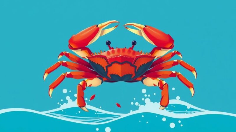 Kanker simbol krab dengan latar belakang lautan, menggambarkan keberuntungan dan kesuksesan dalam keuangan.