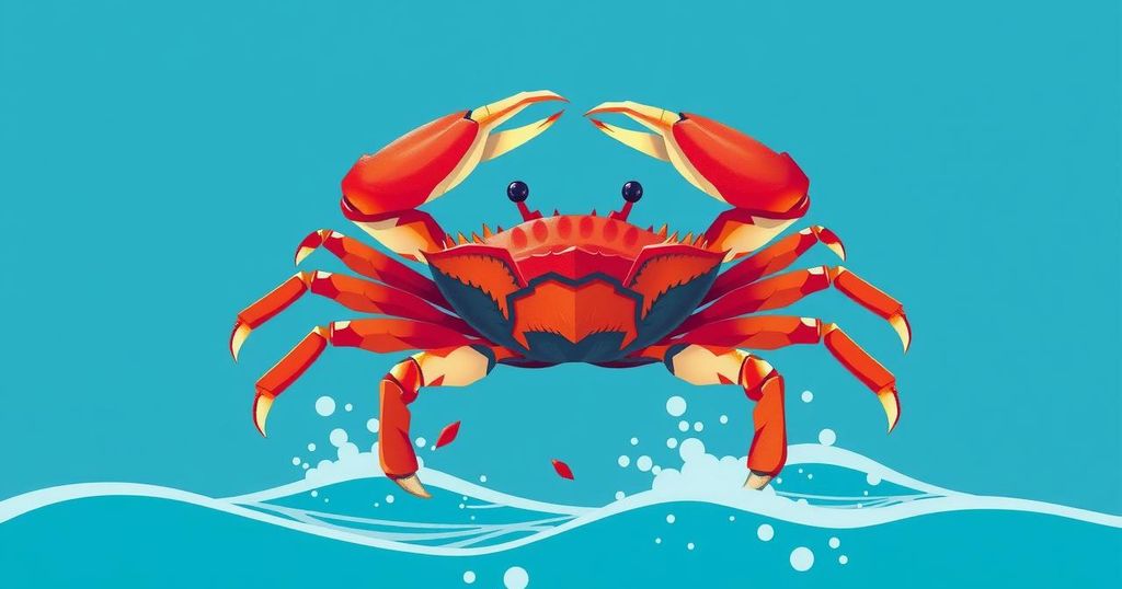 Kanker simbol krab dengan latar belakang lautan, menggambarkan keberuntungan dan kesuksesan dalam keuangan.